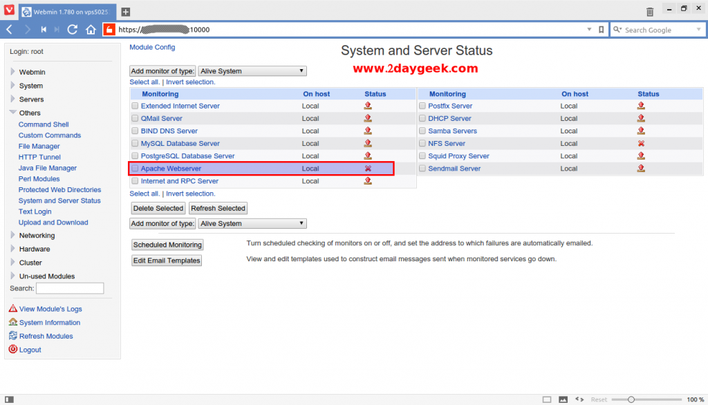 How to Install/Activate Services in Webmin Control Panel in Linux ...