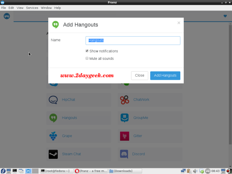 Franz One application for 14 messenger services (WhatsApp, Telegram