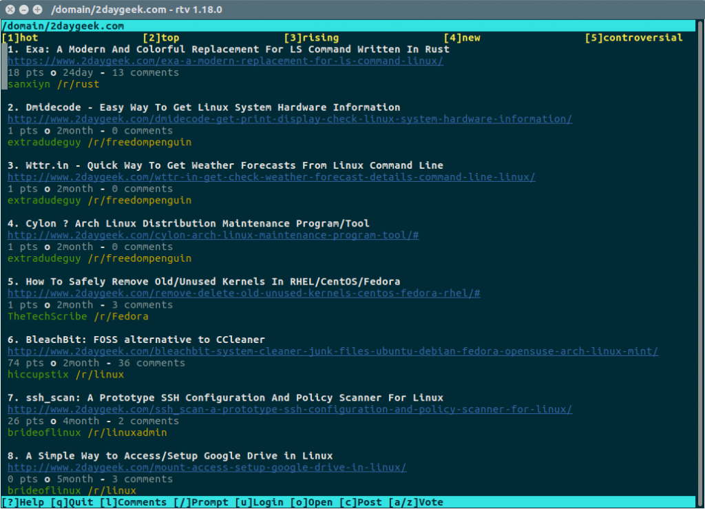 rtvredditterminalviewerasimpleterminalviewerforreddit2 2DayGeek