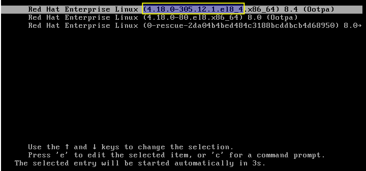 Red Hat 8 GRUB 2 Menu