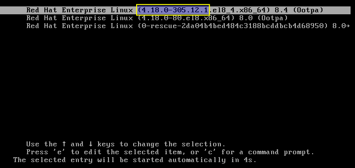 GRUB 2 Boot Menu RHEL 8