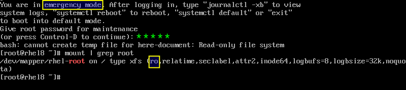 RHEL 8 System booted into Emergency Mode