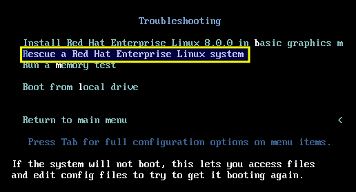Red Hat Enterprise Linux 8 Rescue Mode from Installation DVD/ISO Option