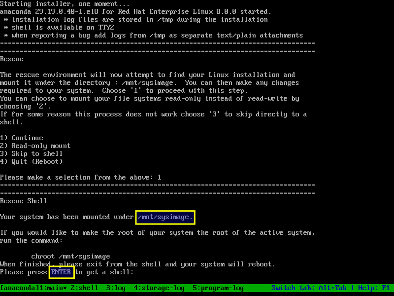 RHEL 8 Rescue Mode is mounted your root partition under /mnt/sysimage directory