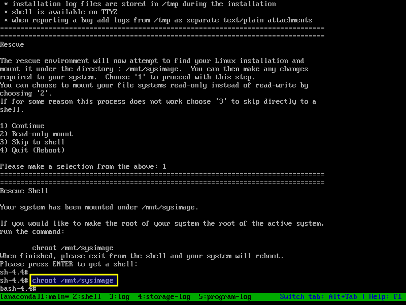 Mount actual root partition in the Rescue Mode using the chroot command