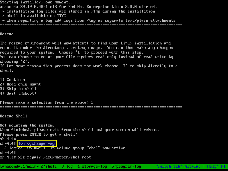 Activate LVM volumes in Rescue Mode