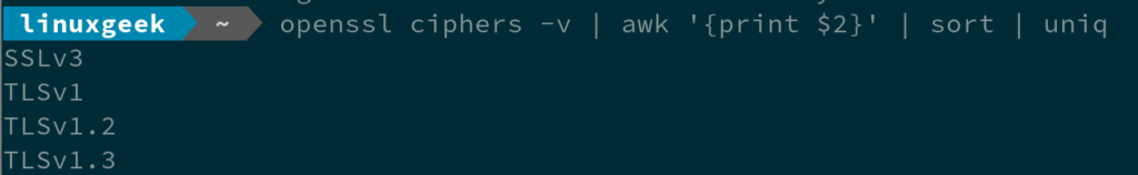 Checking supported TLS and SSL ciphers (version) on Linux