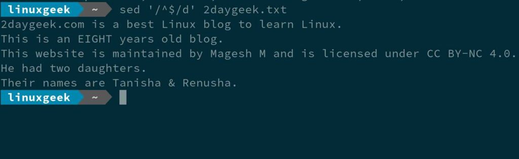 Removing Blank Lines from a file in Linux