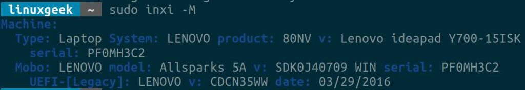 inxi command to check hardware information in Linux